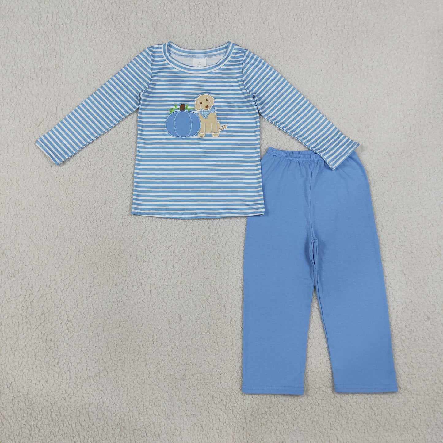 BLP1500 Blue cartoon pumpkin‑themed  boy outfit Embroidered 202608 RTS