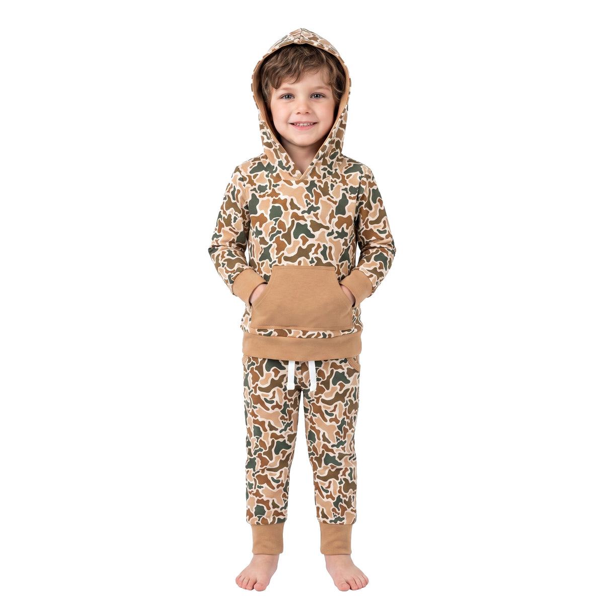NO MOQ RTS BLP1509 Baby Boy Clothes Earth Tone Camo Print Long Sleeve Hoodie Pant Set