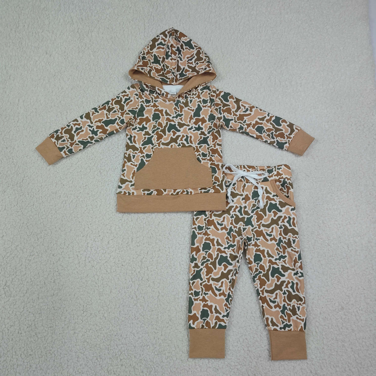 NO MOQ RTS BLP1509 Baby Boy Clothes Earth Tone Camo Print Long Sleeve Hoodie Pant Set