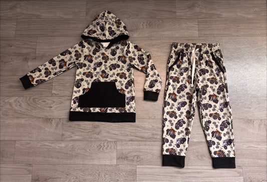 Sample-Real Pics BLP1511 Baby Boy Clothes Monster Truck Mixed Print Long Sleeve Hoodie Jogger Pant Set