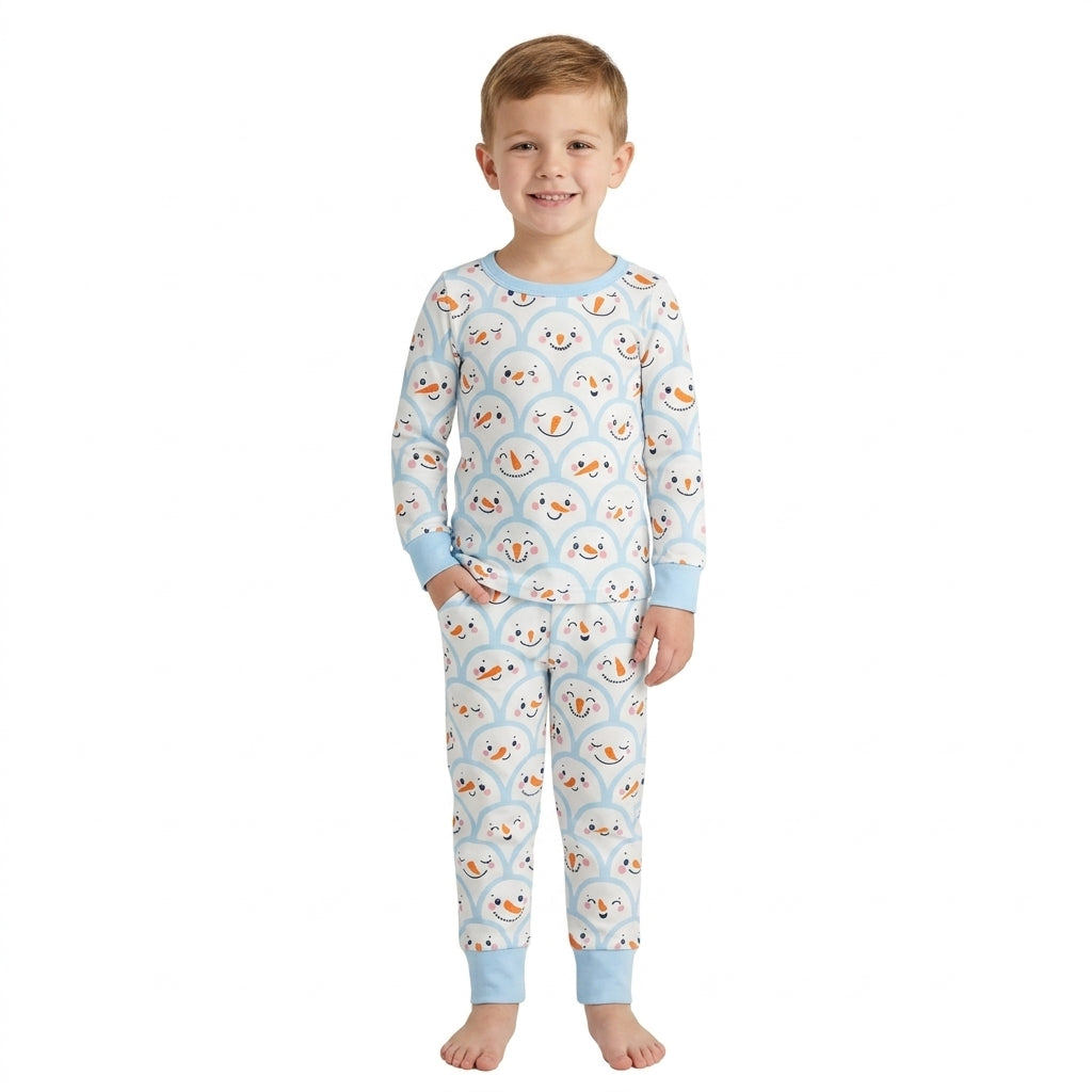 NO MOQ RTS BLP1514 Baby Girl Boy Clothes Cute Snowman Print Long Sleeve Top Pant Winter Pajama Outfit 202609
