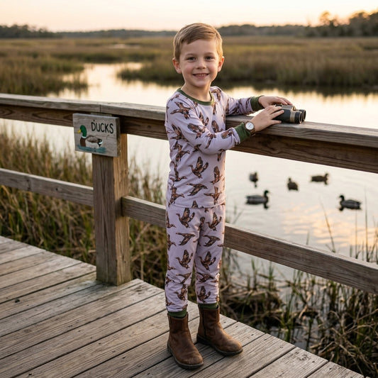 NO MOQ BLP1538 Fall DUCK HUNTING Kids BOY Pajamas Long Sleeve Top Pant 2Pcs Set