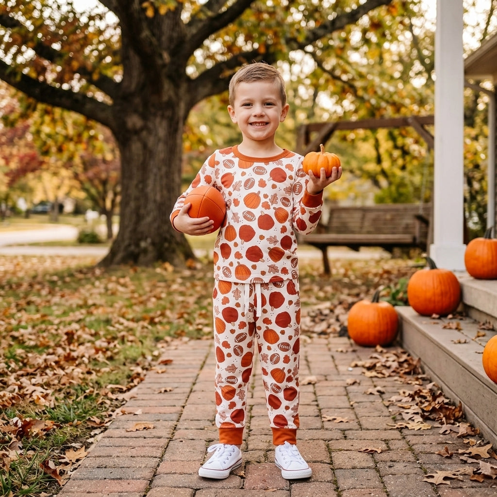 NO MOQ RTS BLP1539 BT1928+P1197 bundle Fall Sports Pajamas Basketball Football Print Top & Pants