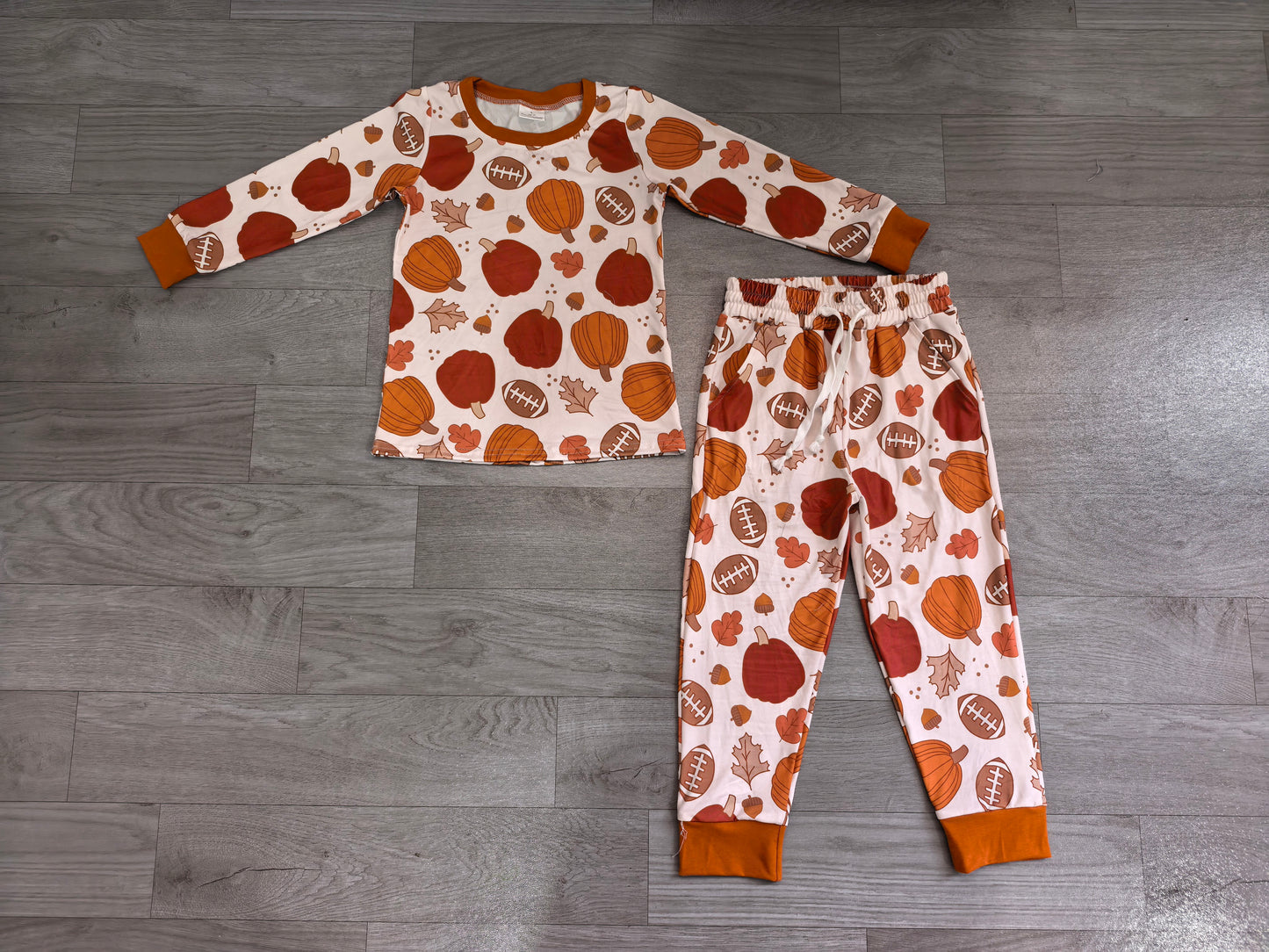 RTS BLP1539 BT1928+P1197 Fall Pumpkin Nut Print Kids Long Sleeve Top Pant 2Pcs Set