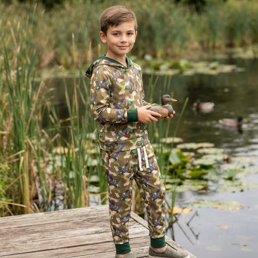 NO MOQ RTS BLP1543 (2) Baby Boy Clothes Mallard Duck Camo Print Long Sleeve Hoodie Top Jogger Pants Set 202609