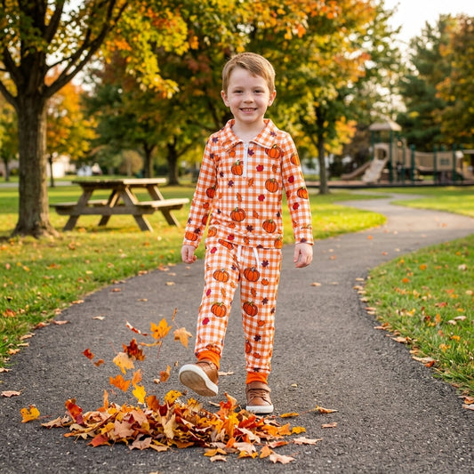 NO MOQ RTS BLP1574 Halloween Ghost Bat Candy Print Kids Long Sleeve Top & Pants 2Pcs Outfit