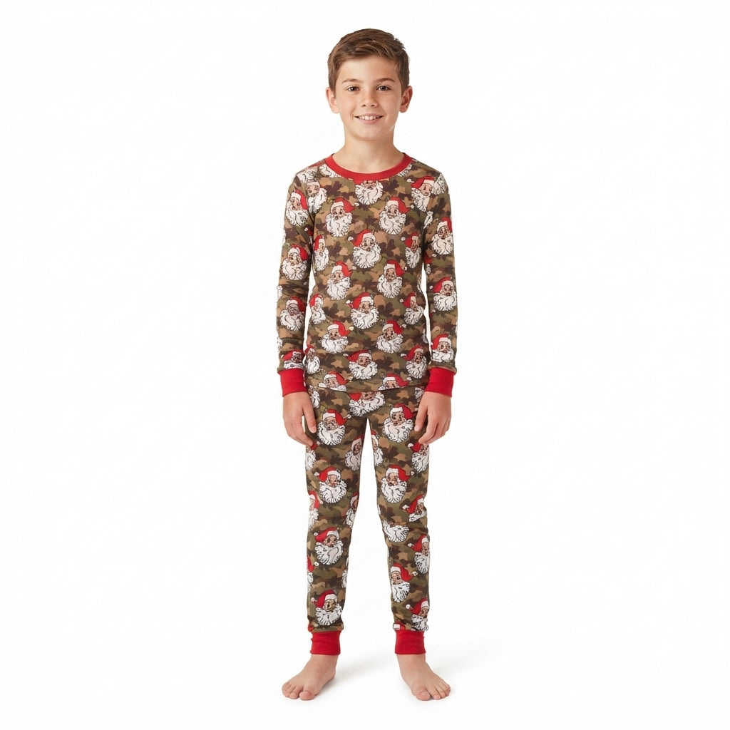 NO MOQ RTS BLP1600 Baby Boy Clothes Camo Santa Mixed Print Long Sleeve Pant Pajama Set 202610