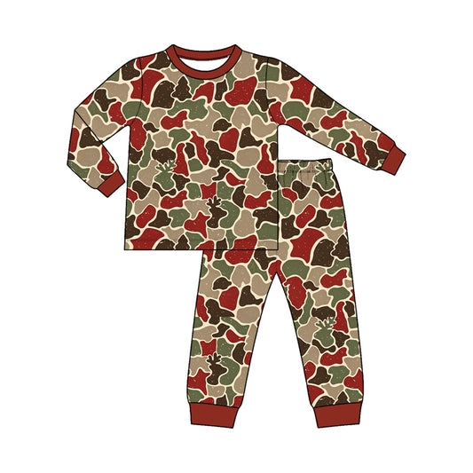 Preorder BLP1612 Baby Boy Clothes Christmas Reindeer Camo Print Long-sleeve Pajama Loungewear Set
