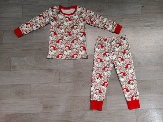 Sample-Real Pics BLP1613 Baby Girl Clothes Santa & Camo Mixed Print Long Sleeve Pajama Set