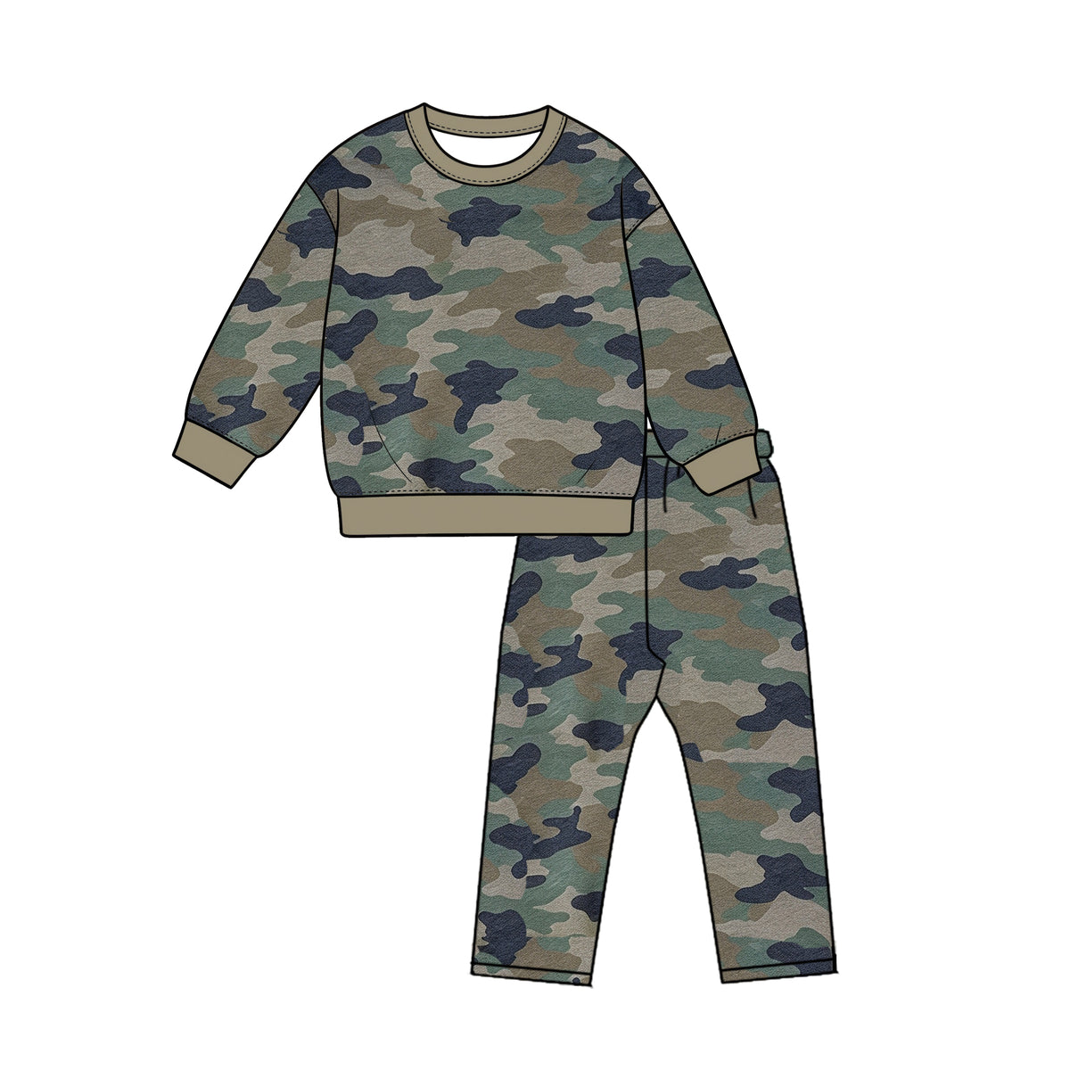 Preorder (moq 5) BLP1643 Baby Boy Clothes Classic Camo Print Long Sleeve Top And Pant Outfit Set