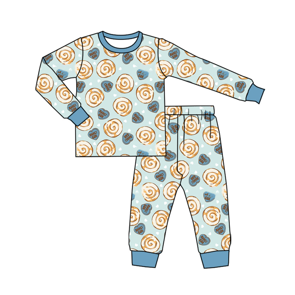 Preorder (moq 5) BLP1648 Baby Girl Clothes Cinnamon Roll Sweet Heart Mixed Print Long Sleeve Pajama Set