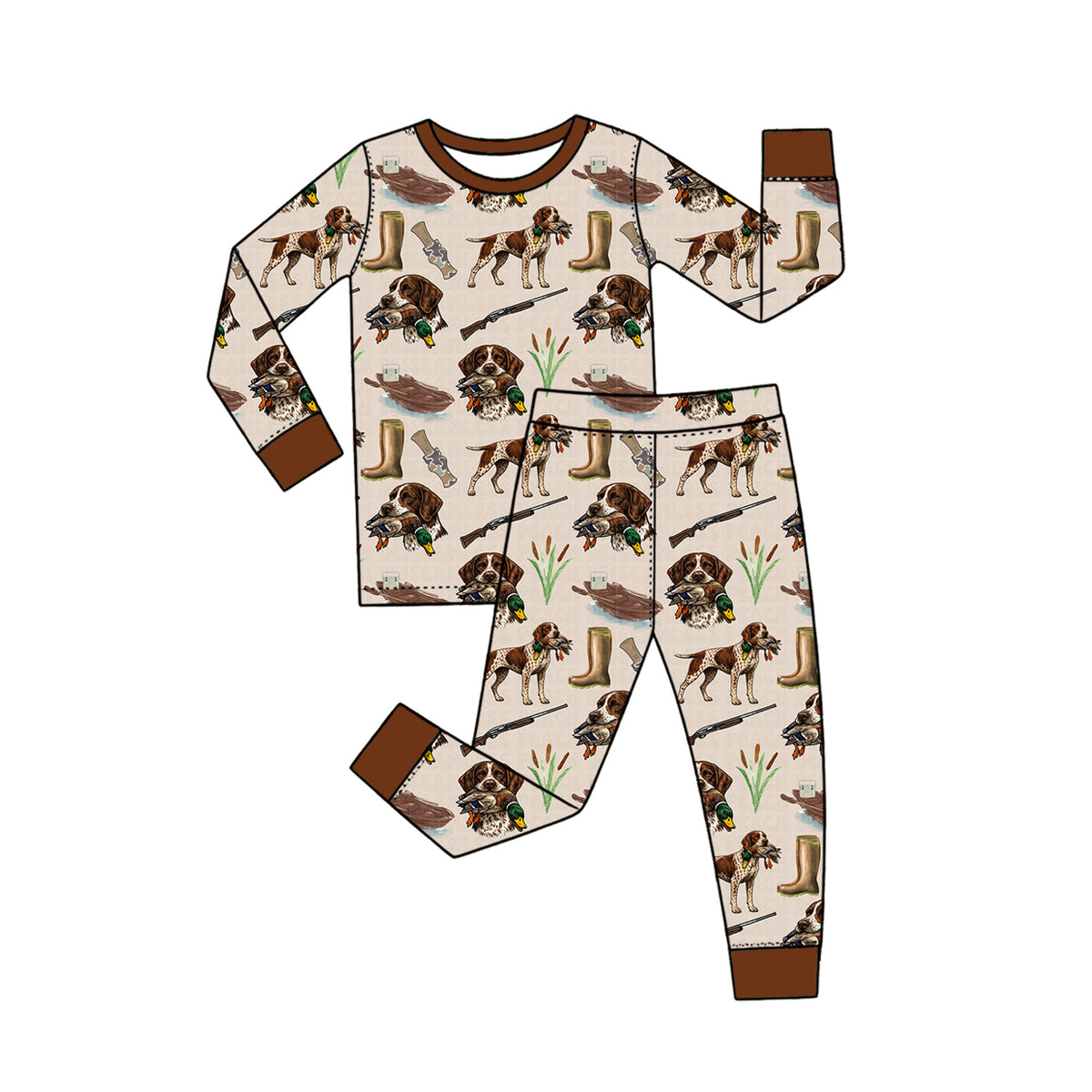 Preorder (moq 5) BLP1650 Baby Boy Clothes Hunting Dog Duck Boot Print Long Sleeve Pajama Set