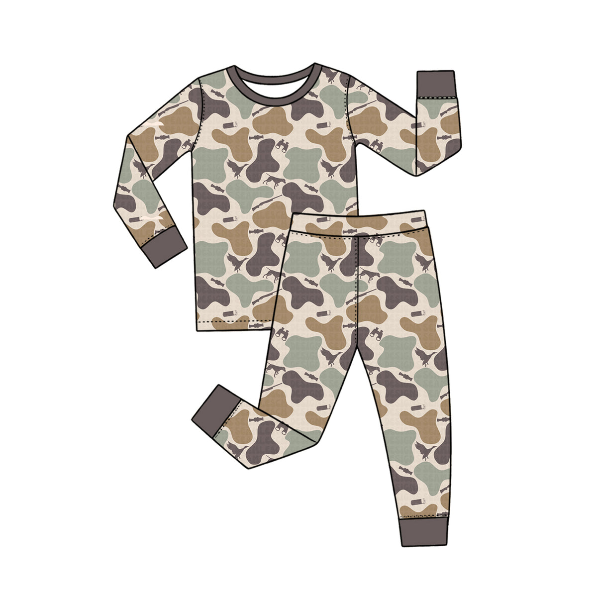 Preorder (moq 5) BLP1651 Baby Boy Clothes Vintage Camo Wildlife Duck Print Long Sleeve Pajama Set
