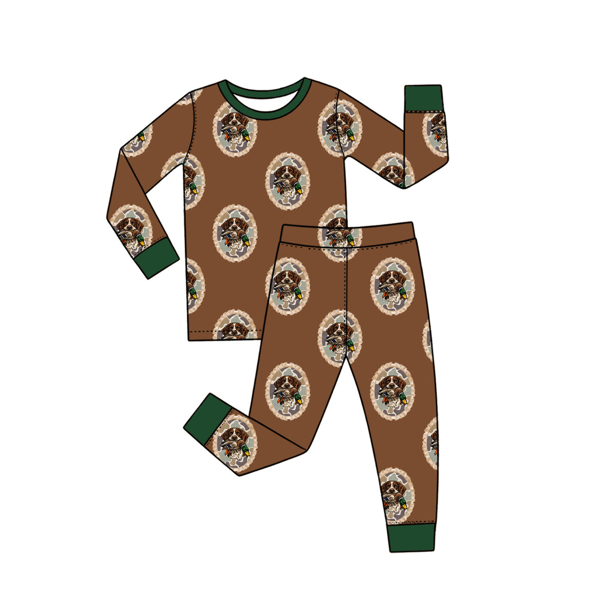 Preorder (moq 5) BLP1655 Baby Boy Clothes Hunting Dog Duck Print Long Sleeve Pajama Set