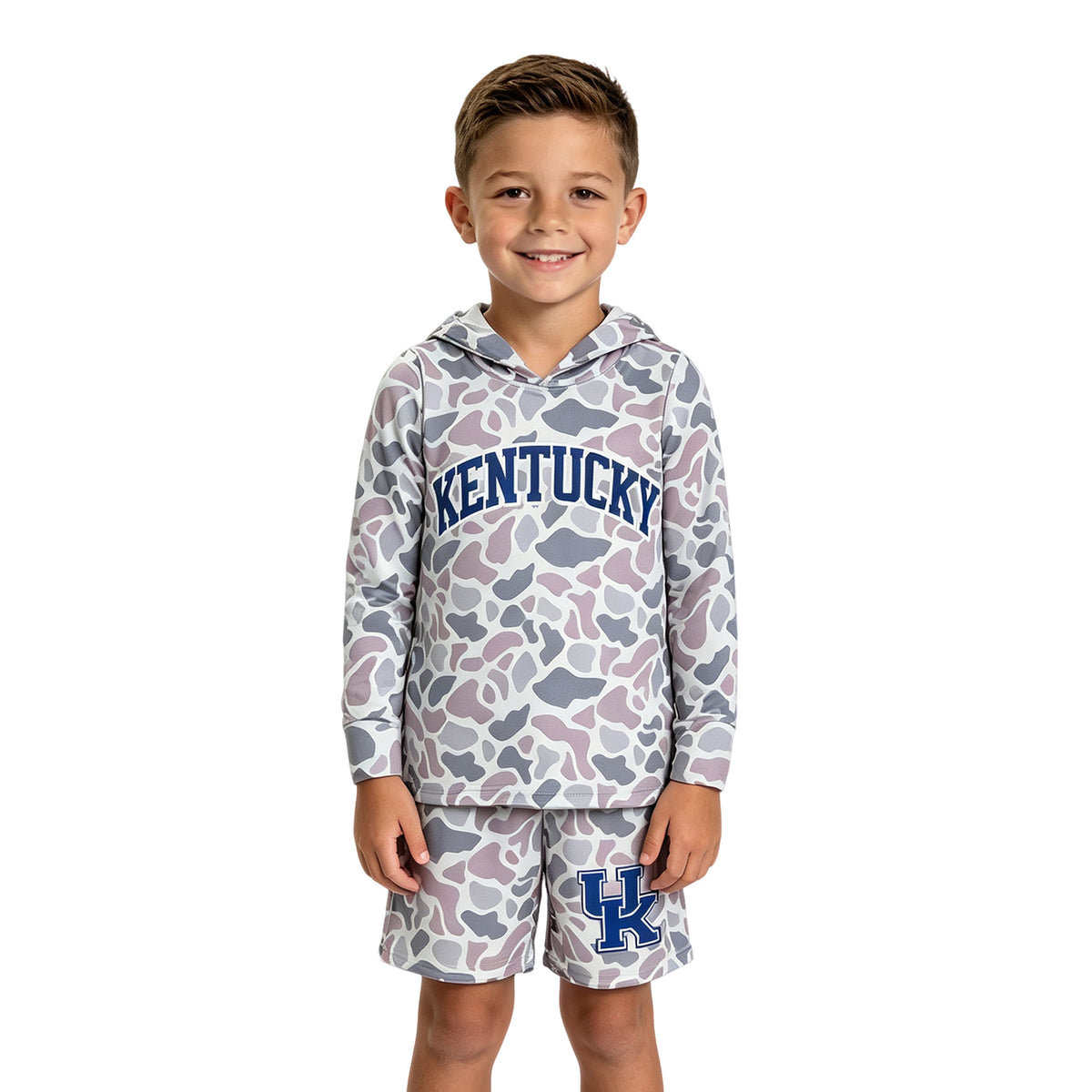 RTS NO MOQ BLS0043 Kids Camo Print Hoodie Top Shorts Outfit Set 202609