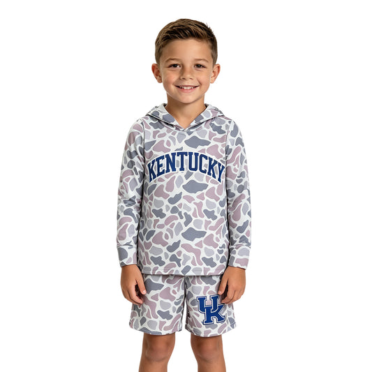 RTS NO MOQ BLS0043 Kids Camo Print Hoodie Top Shorts Outfit Set 202609