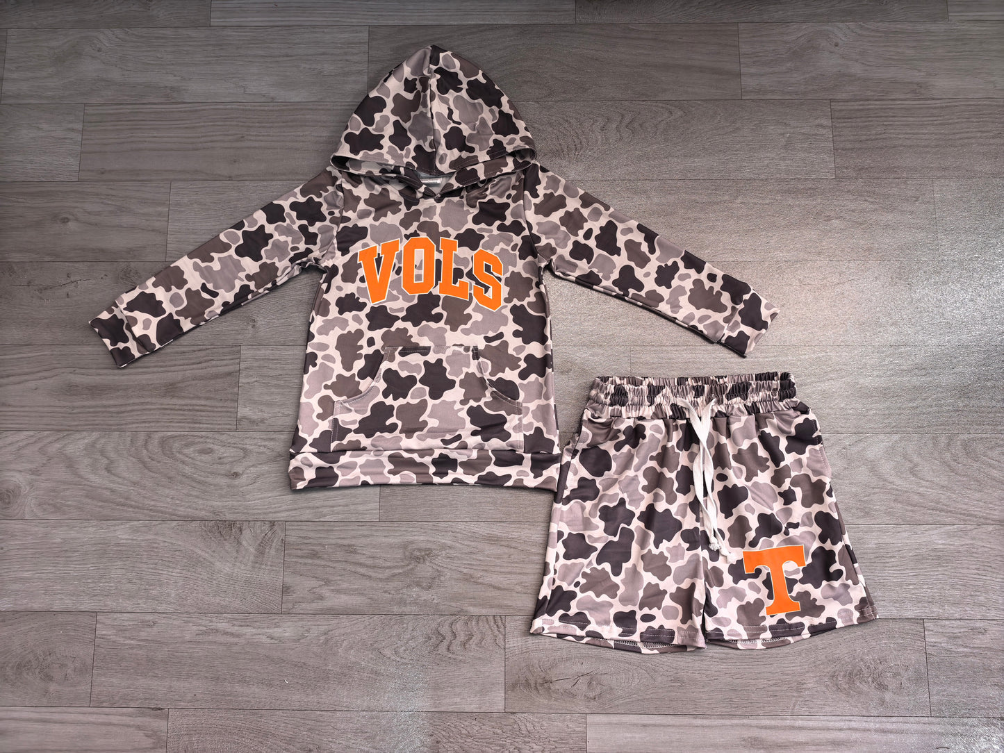 RTS BLS0049 Letter Camo Print Hoodie Shorts Boys 2Pcs Outfit 202608