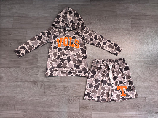 NO MOQ Sample-Real Pics BLS0049 Letter Camo Print Hoodie Shorts Boys 2Pcs Outfit 202608