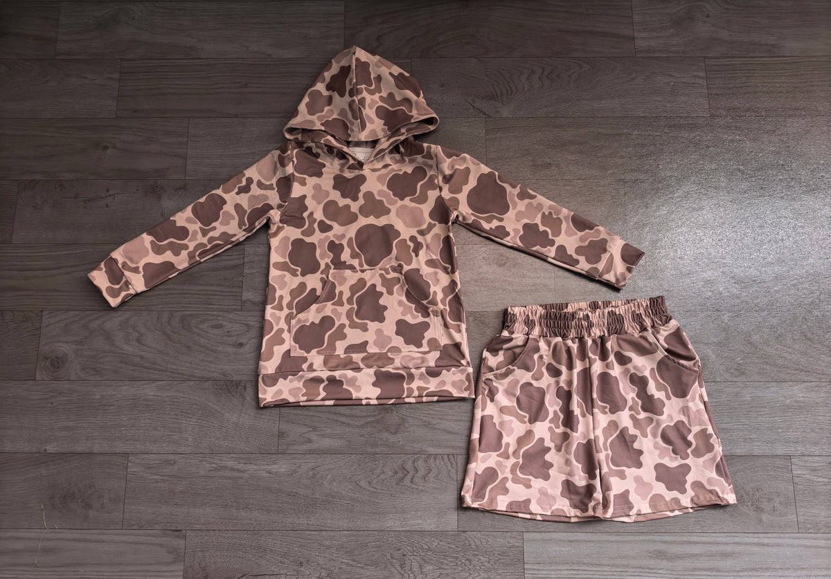 Sample-Real Pics BLS0050 Baby Boy Clothes Cow Camo Print Long Sleeve Hoodie Short Set