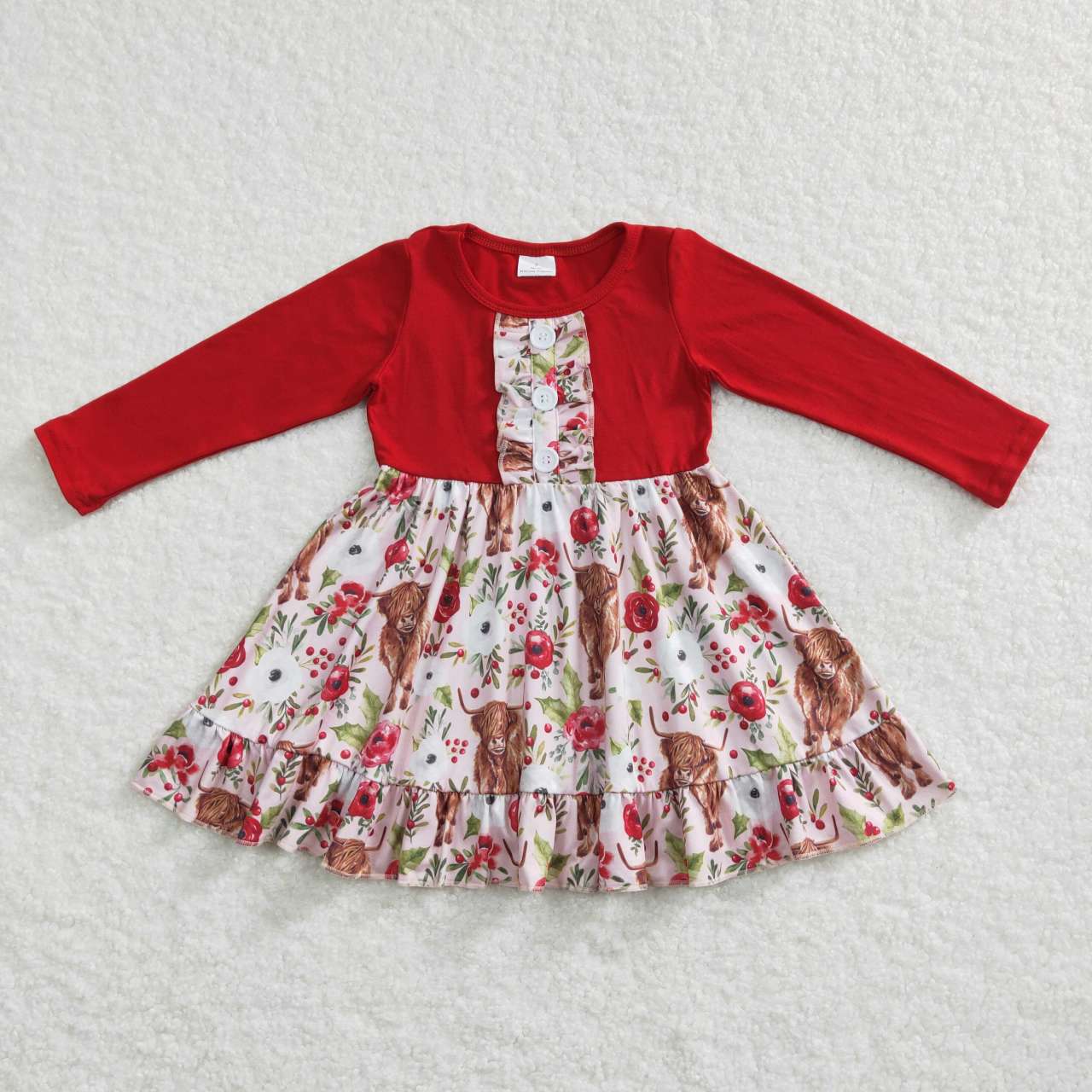 GLD0322 western cow bib flowers long sleeve girl dress 20231030 RTS