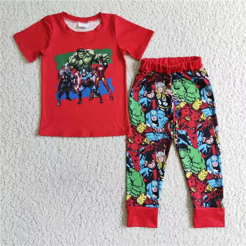 promotion BSPO0021 RTS red universe Star space cartoon short sleeve bell bottom pants boy outfit 20230505 RTS