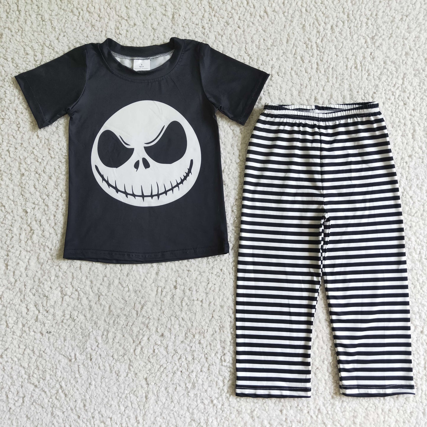 RTS BSPO0023  halloween short sleeve white head skull long stripe pants baby fall boys outfit