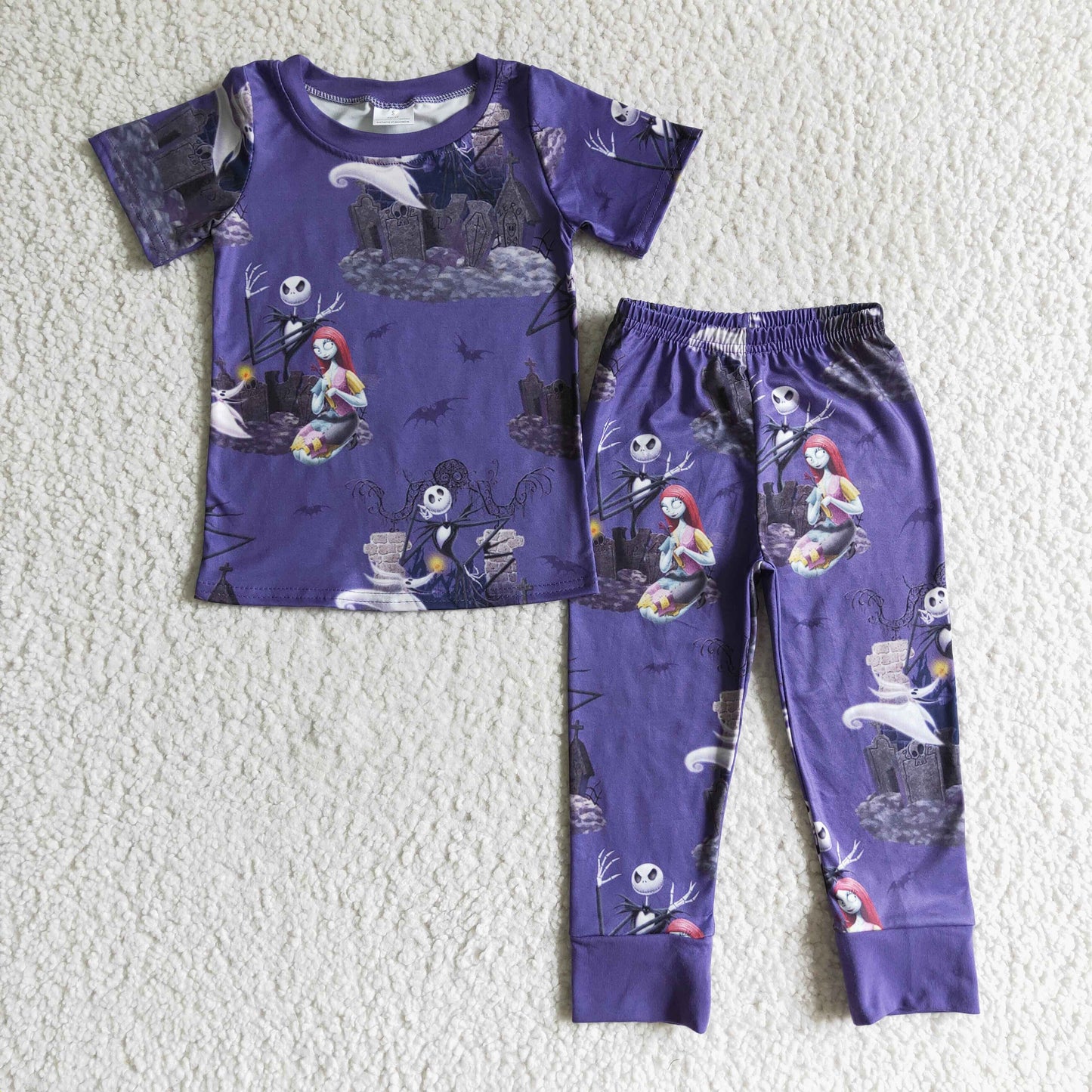 BSPO0026  RTS cartoon blue navy halloween short sleeve pants boy pajamas outfit