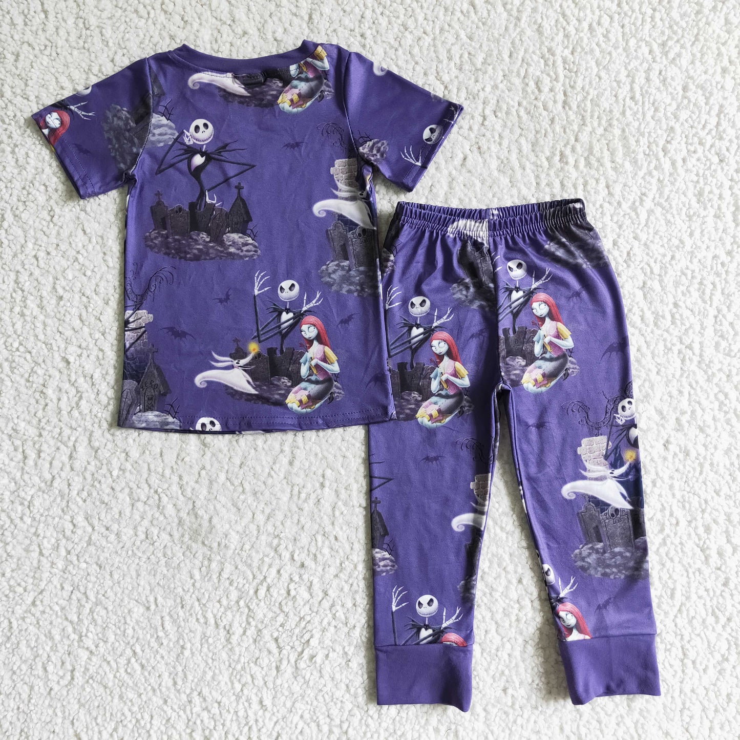 BSPO0026  RTS cartoon blue navy halloween short sleeve pants boy pajamas outfit