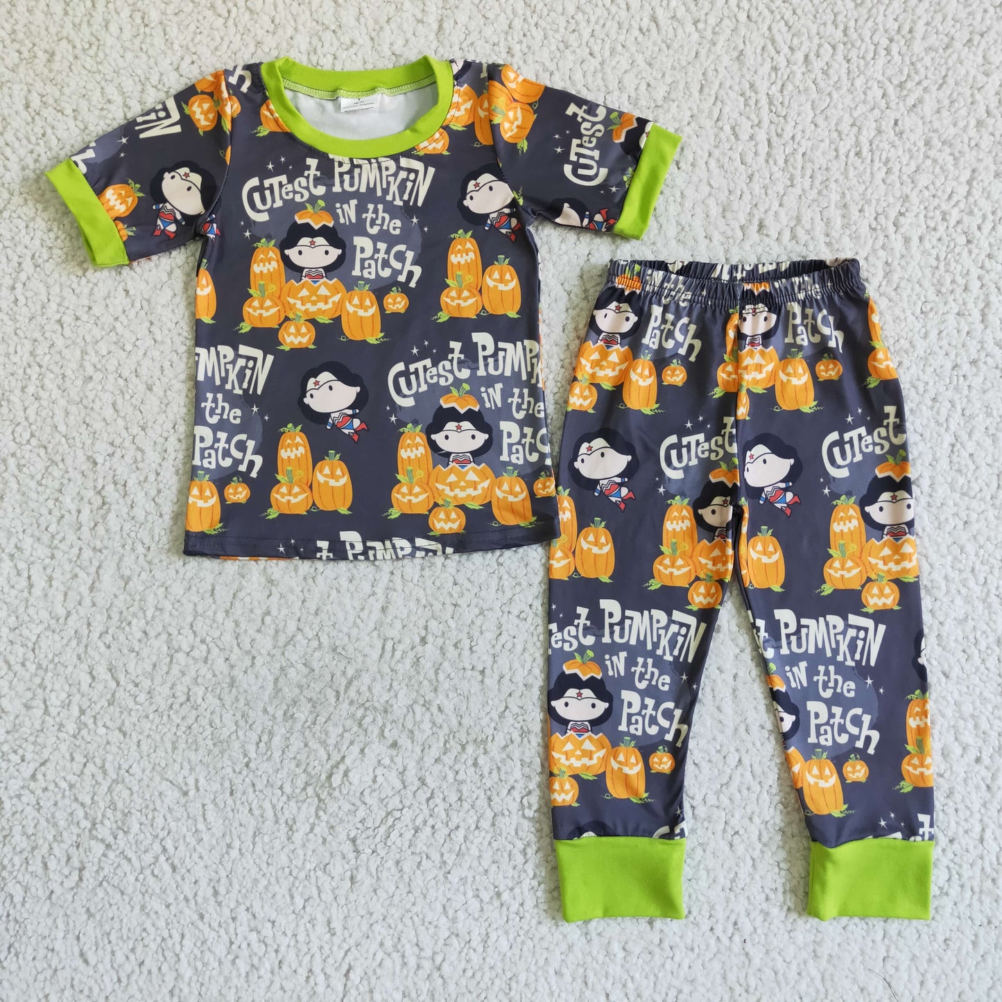 Promotion 202410 BSPO0027  RTS halloween  pumpkin patch short sleeve pants boy pajamas outfit