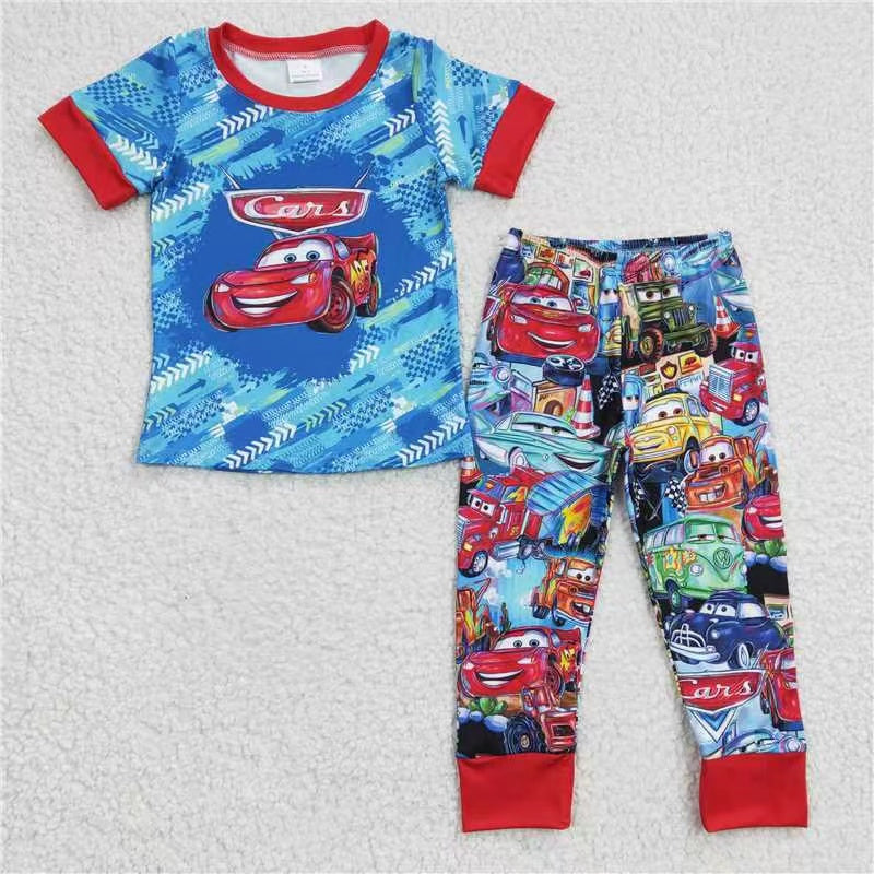 BSPO0090 short sleeve red cartoon car boy outfit 20230429 RTS