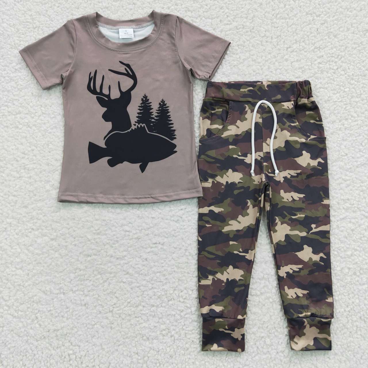 BSPO0108 western deer camo fall  short sleeve boy outfit 20230524 RTS