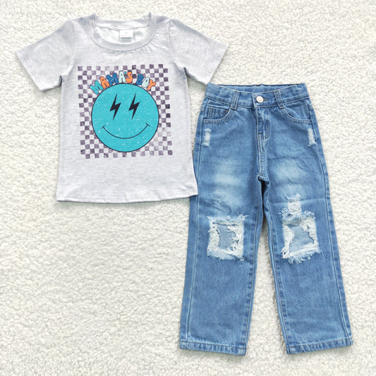 组合BSPO0117 smile face  blue denim jeans girl outfit  RTS 20230512