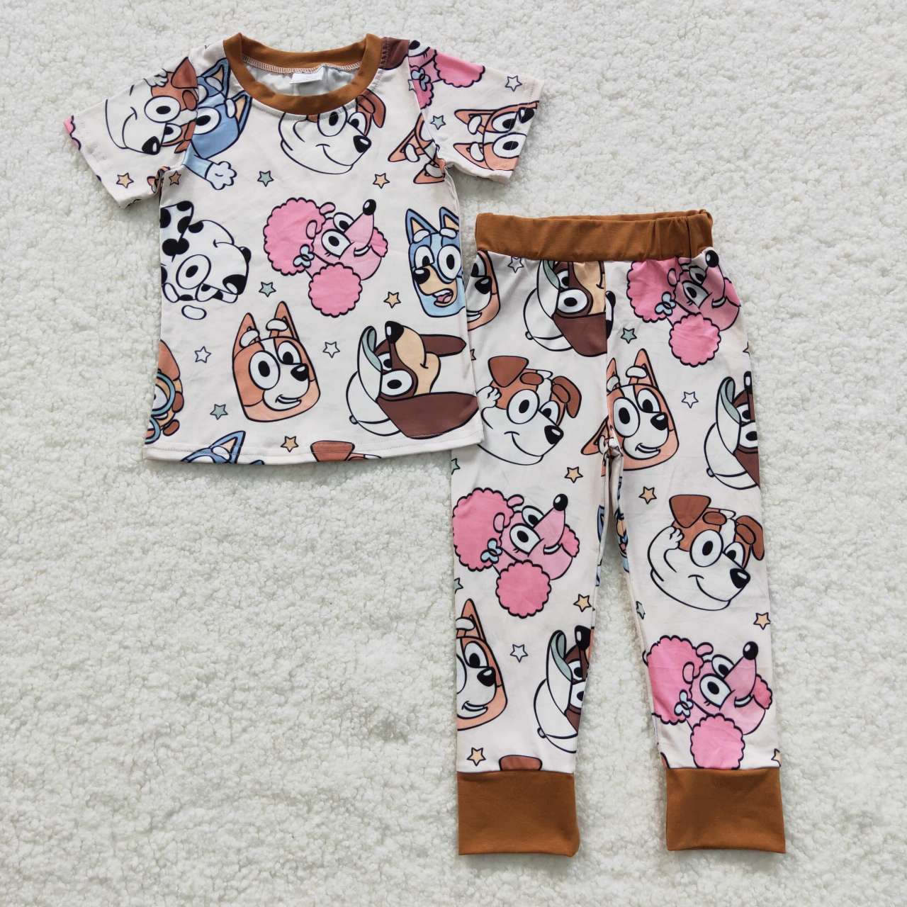 BSPO0120 short sleeve cartoon blue dog girl pajamas outfit 20230612 RTS