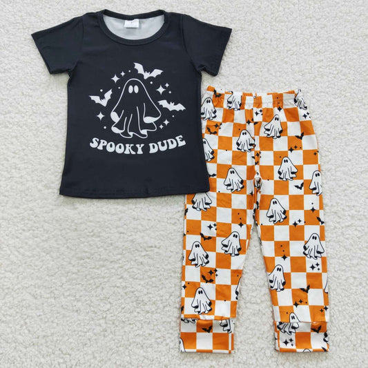 BSPO0128 western Halloween boo checkerboard short sleeve children boys outfit RTS 20230711 RTS