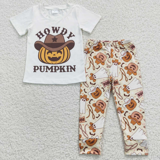 BSPO0130 helloween pumpkin short sleeve children boy outfit 20230629 RTS