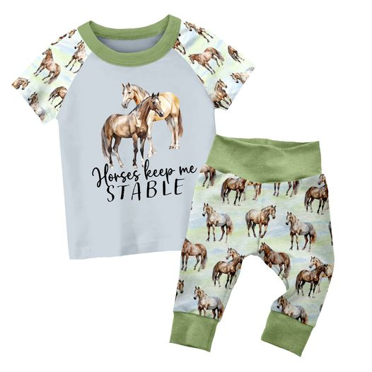 BSPO0135 short sleeve western horse pants fishing boy pajamas outfit 20230609 preorder