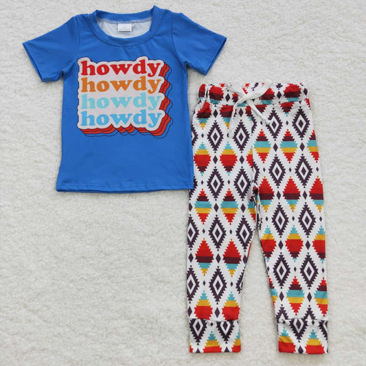 BSPO0137 rhombus howdy short sleeve western pants boy outfit 20230720 RTS