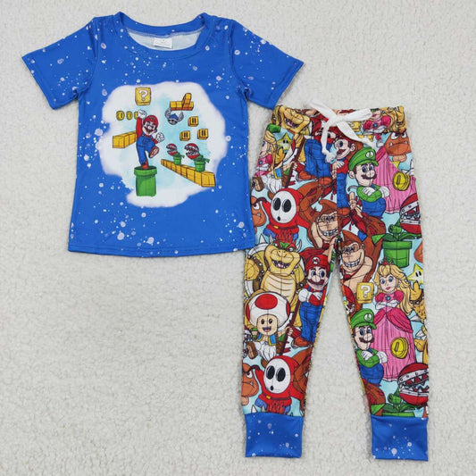 BSPO0142 cartoon mario halloween cartoon short sleeve kids boy outfit pajamas RTS