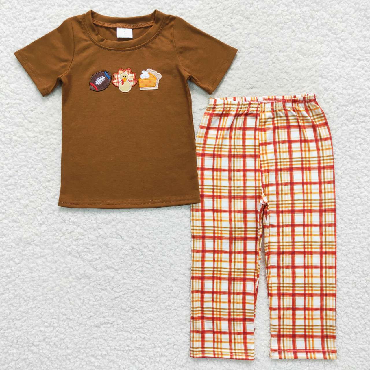 BSPO0143 turkey embroidery cotton thanks giving short sleeve boy outfit 20230904