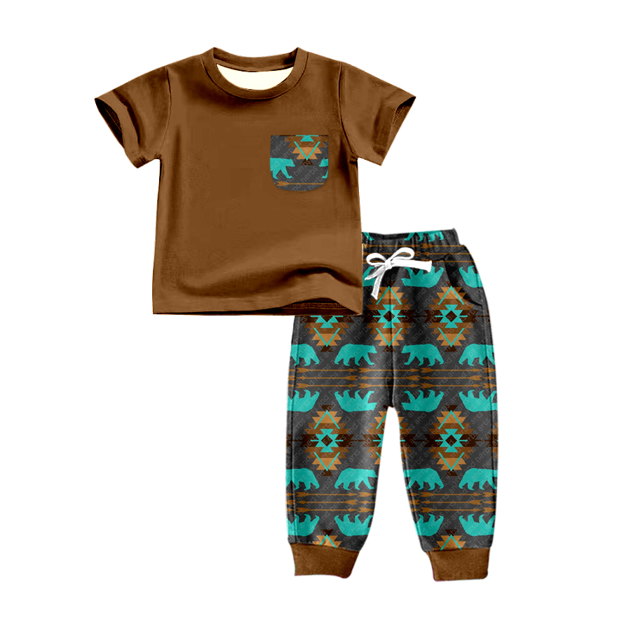 BSPO0153 preorder western print geometry short sleeve pants girl boy  outfit 20230707