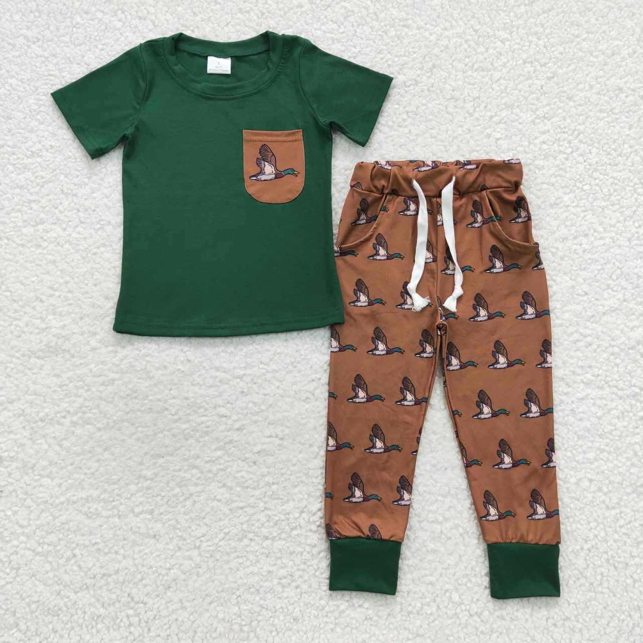 BSPO0155 duck branch bird short sleeve green boy pajamas outfit RTS 20230830