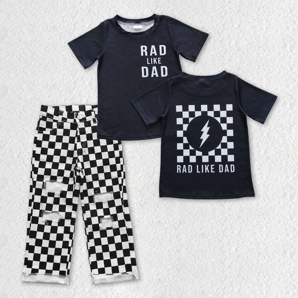 BSPO0178 western rad like dad short sleeve black checkerboard denim jeans girl outfit 20230925 RTS