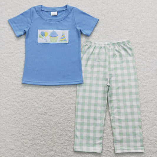 BSPO0190 RTS embroidery bulloon cake ice short sleeve boy outfit 202312