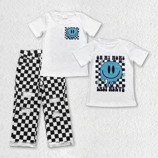 BSPO0192组合 smile face checkerboard black denim jeans girl outfit 20231005