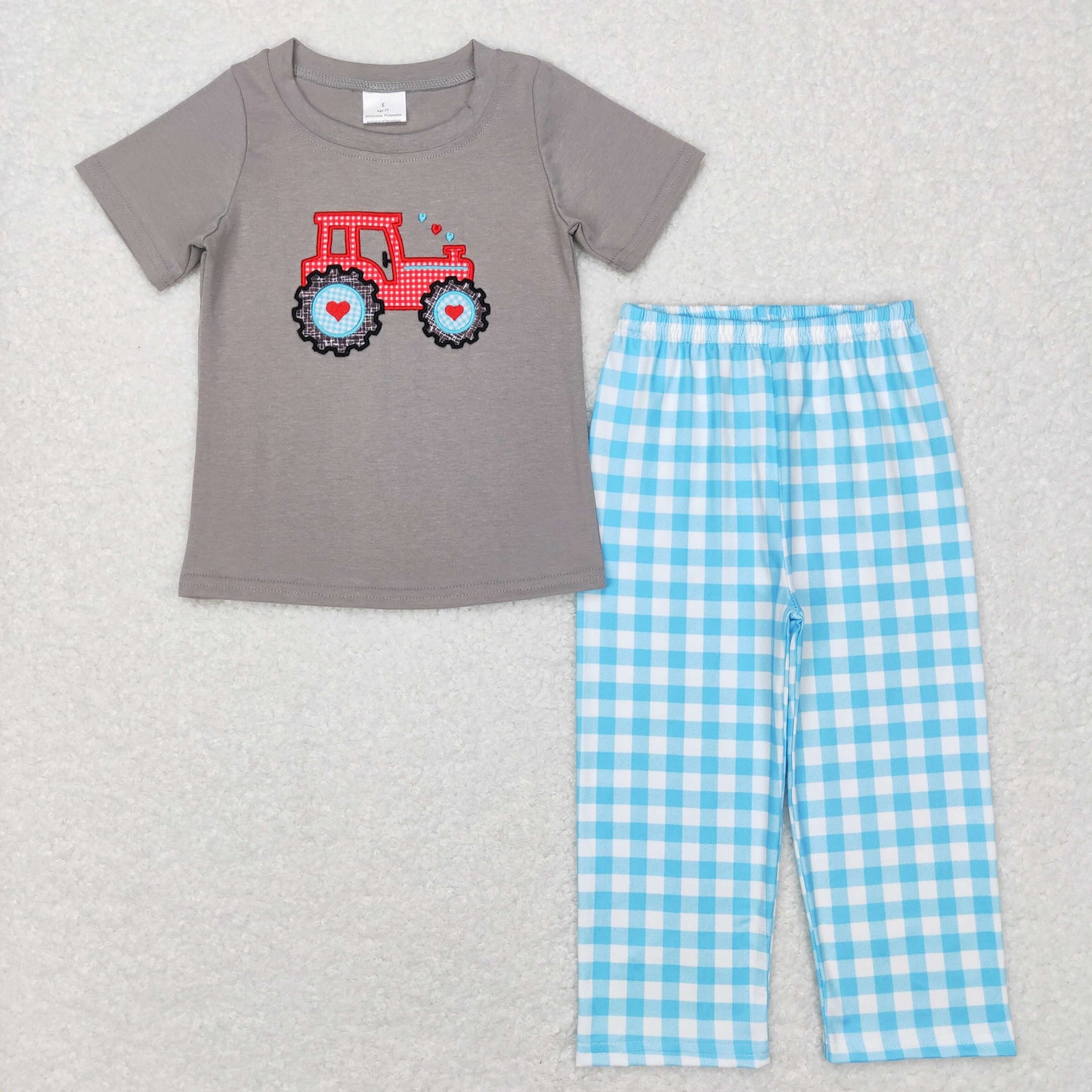 BSPO0193 RTS embroidery tractor short sleeve boy outfit 20231121