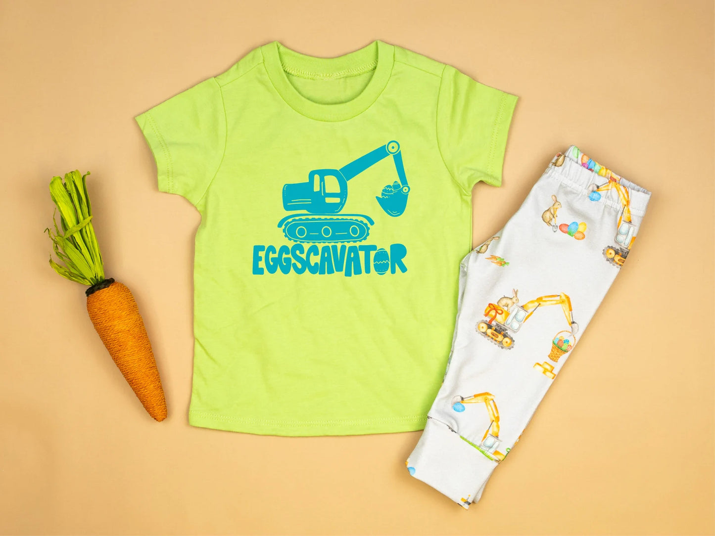 BSPO0201 Easter egg rabbit digger short sleeve boy excavator outfit preorder 20231009