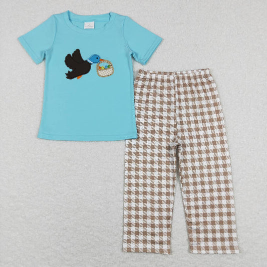 BSPO0216 RTS embroidery duck bird eggs Easter short sleeve boy outfit 202312