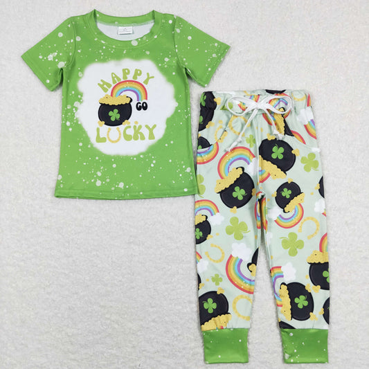 BSPO0219 RTS  happy lucky green short sleeve boy outfit 202312