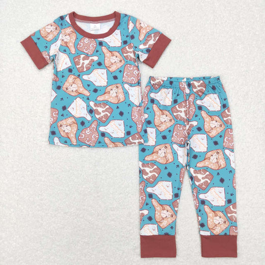 BSPO0238 RTS western short sleeve cow kids boy pajamas outfit 202231130