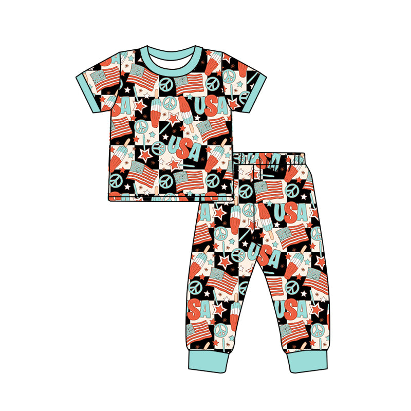 BSPO0316 preorder USA July 4th boys pajamas love outfit 202401